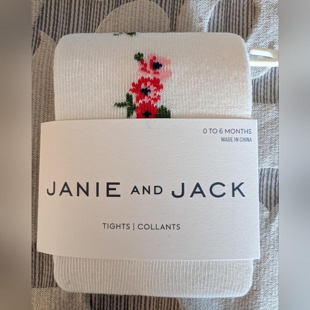 Janie and Jack White Baby Tights with Pink Floral Knit